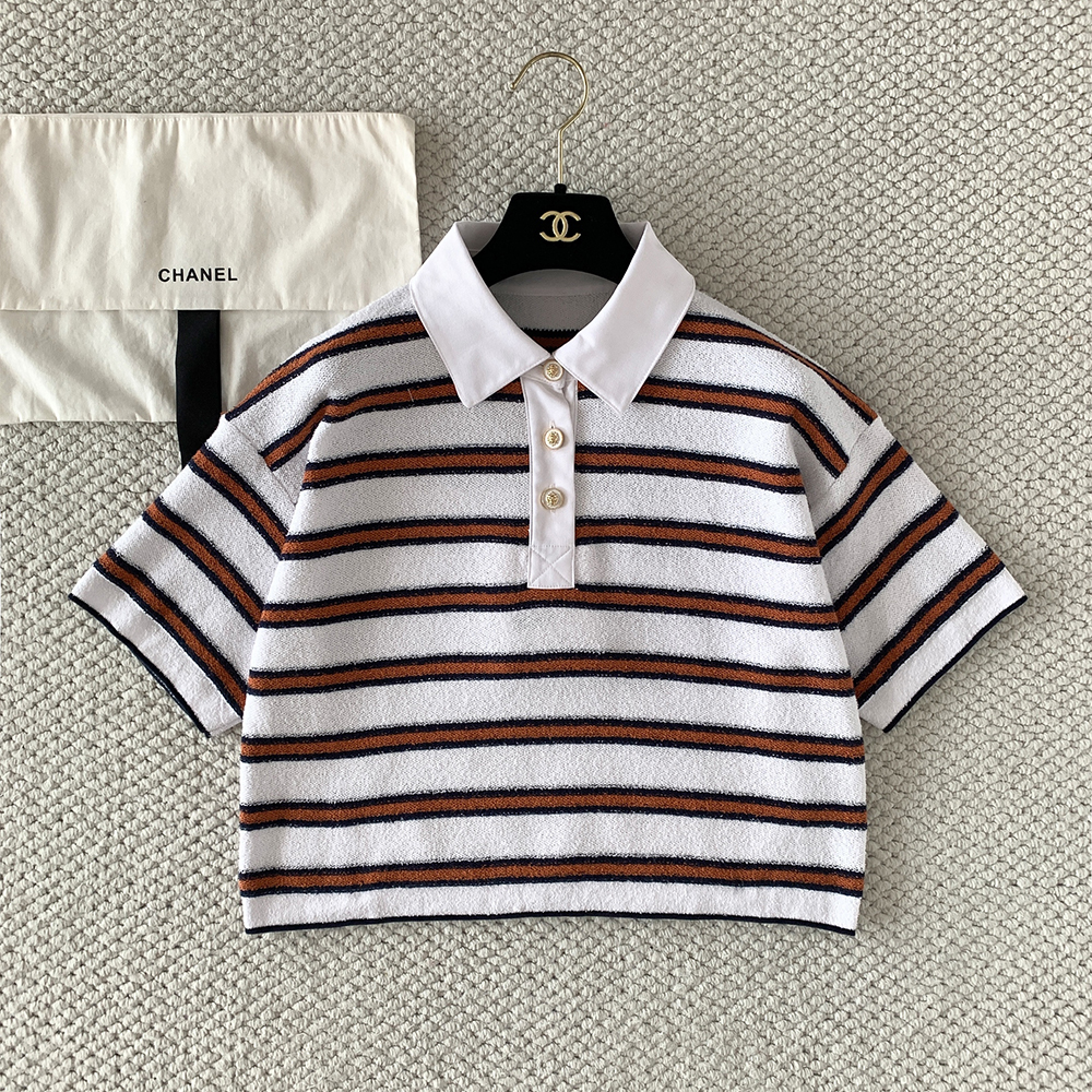 Chanel Striped Knitted Polo Short Sleeves #379737