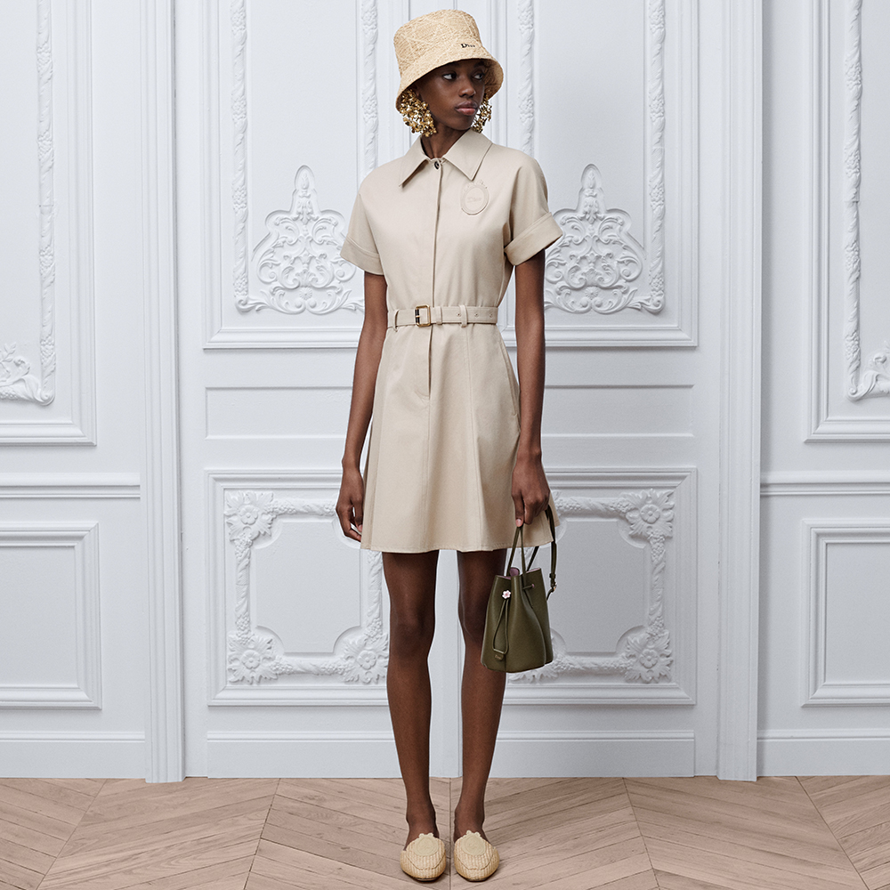 DIOR Dior Médaillon Belted Shirtdress Beige Cotton and Silk Gabardine #385692