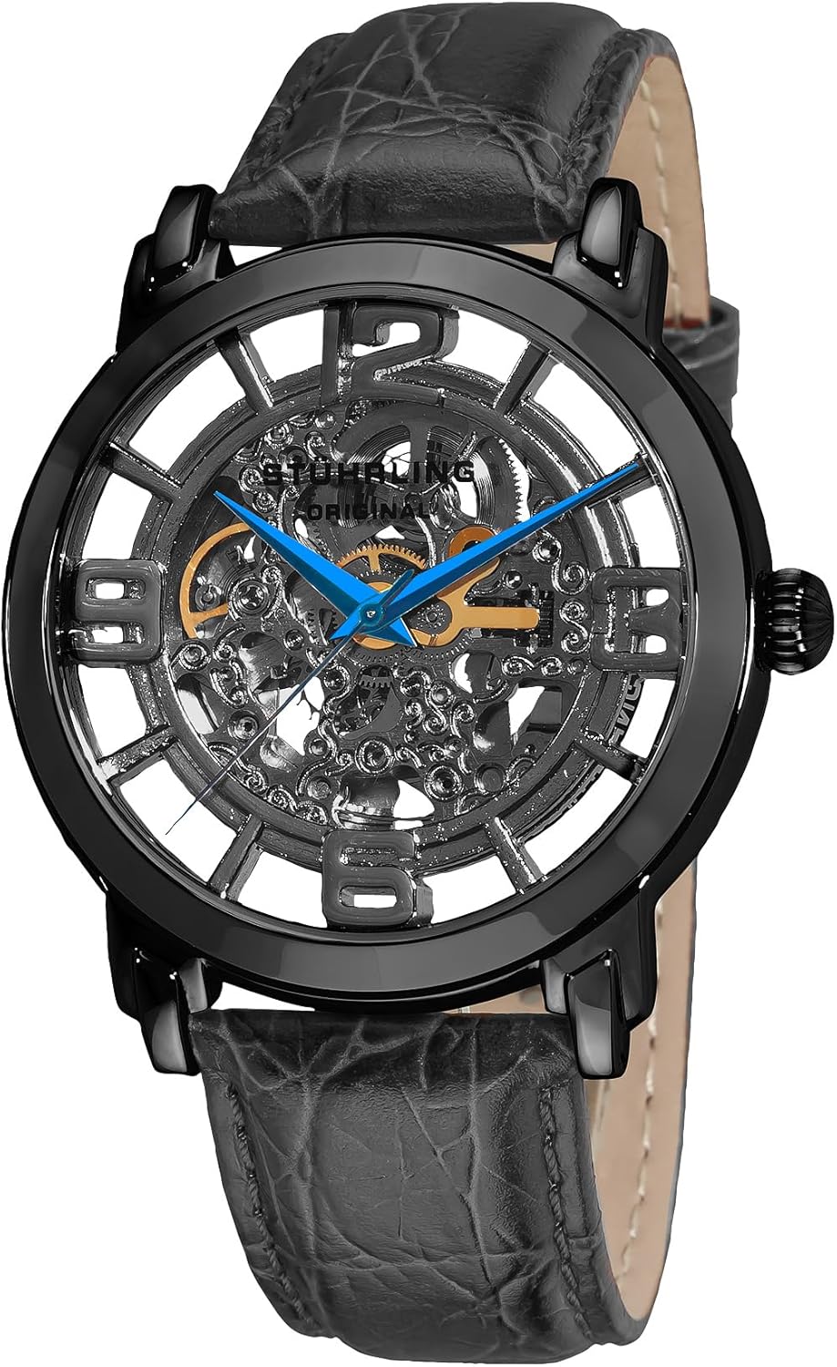 Stührling Original Men’s Skeleton Automatic Watch – Winchester 44 Elite, Stainless Steel Case, Mechanical Movement, Leather Strap