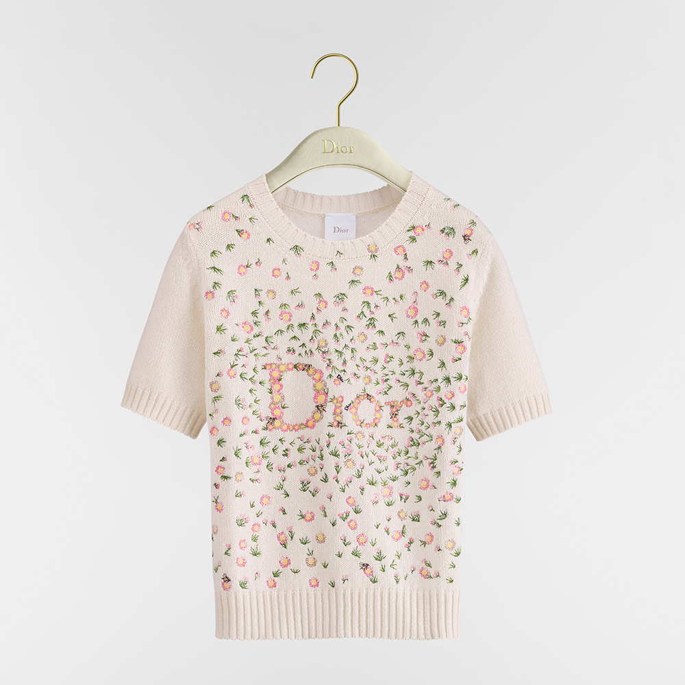 Dior multicolor Clothing DIOR Short-Sleeved Embroidered Sweater Multicolor Daisy Garden Cashmere Knit #377735 | Nigo Office