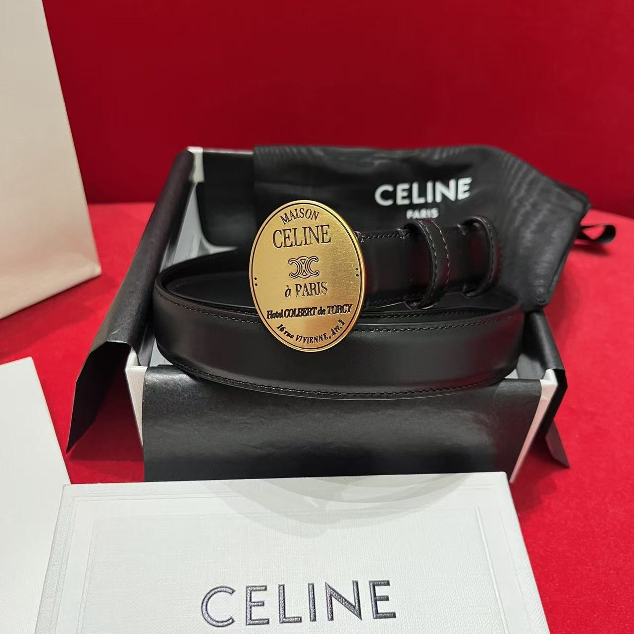 [TOP] CELINE Belt Calfskin 2.5cm - Black - 711 Luxury
