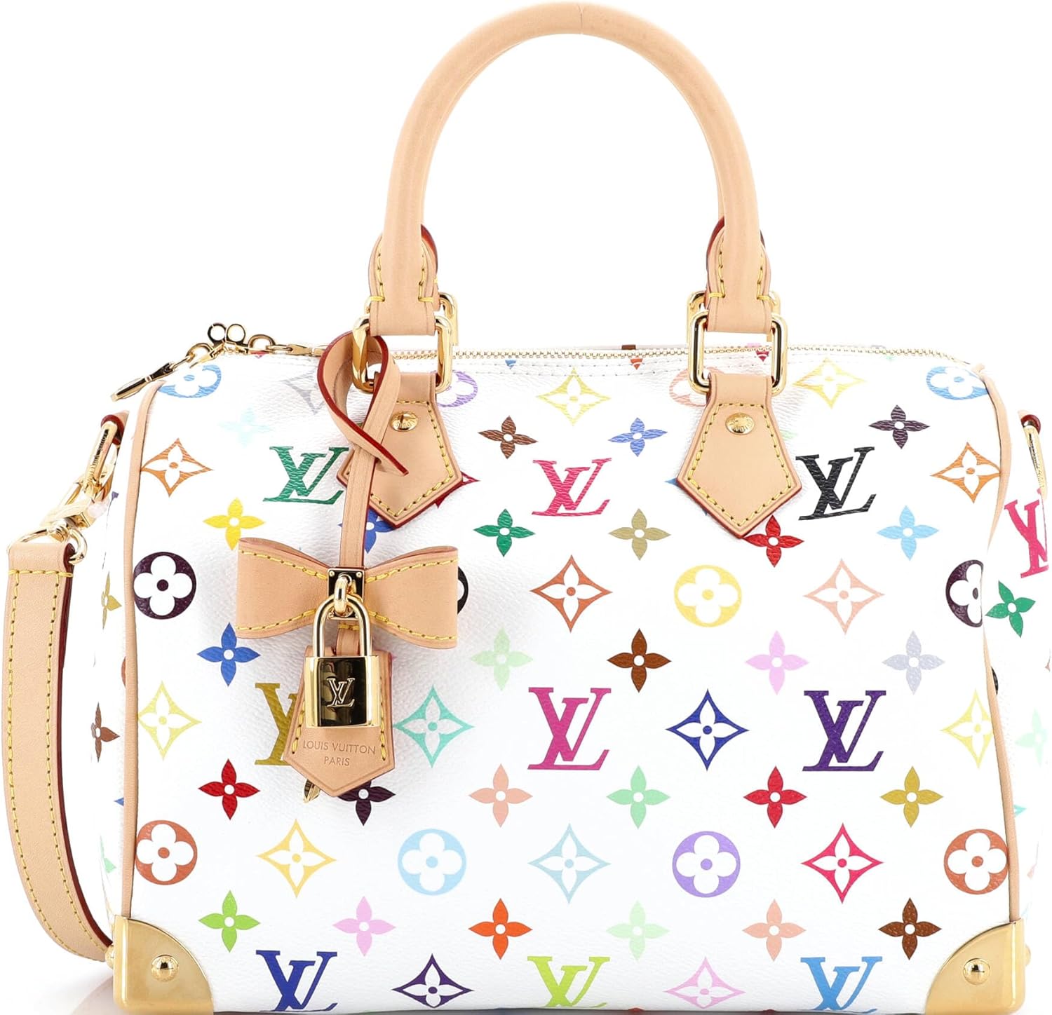 Louis Vuitton, Pre-Loved x Takashi Murakami Speedy Soft Bandouliere Bag Monogram Multicolor 25, White