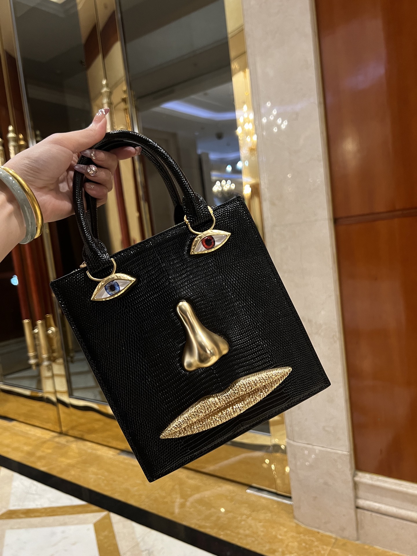 [TOP] Schiaparelli Anatomy Face Bag 20x19x9cm - Black - 711 Luxury