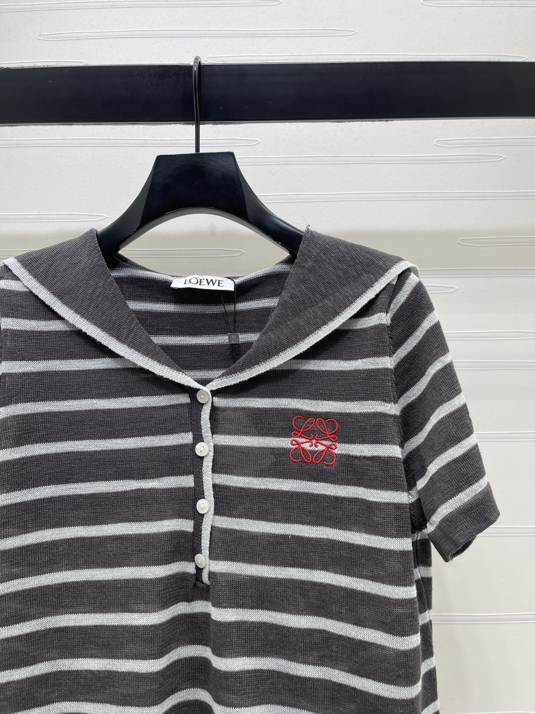 [TOP] LOEWE  Sailor Collar Striped Short-sleeved Shirt - Grey