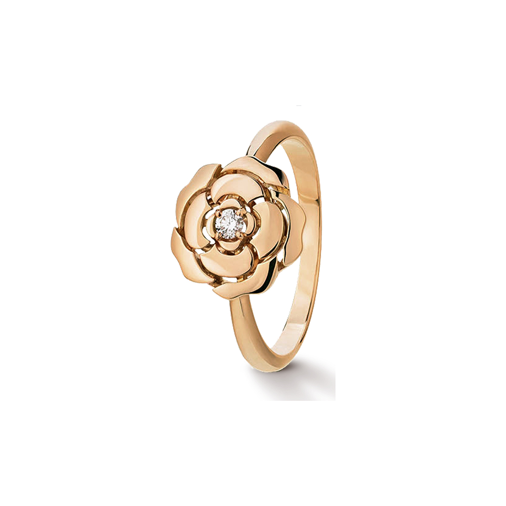 Chanel gold Ring CHANEL Extrait de Camélia Ring Rose Gold Diamond J11662 #389829 | Nigo Office