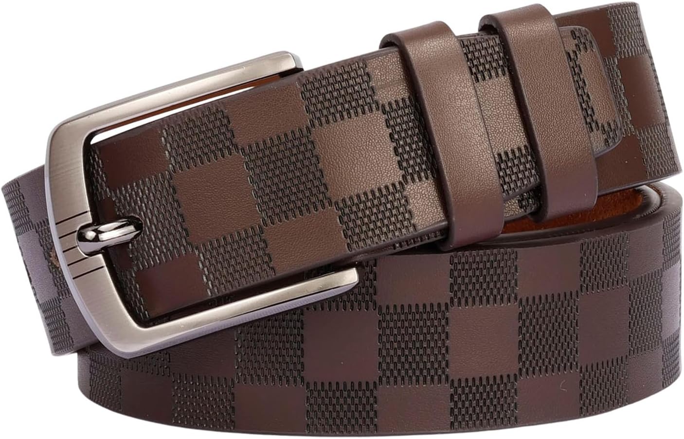 renwoxing Men's 3.8cm Checkered Belt - Double Bonded Split Leather, Laser Alloy Buckle, No-Stitch Commuter & Daily Wear