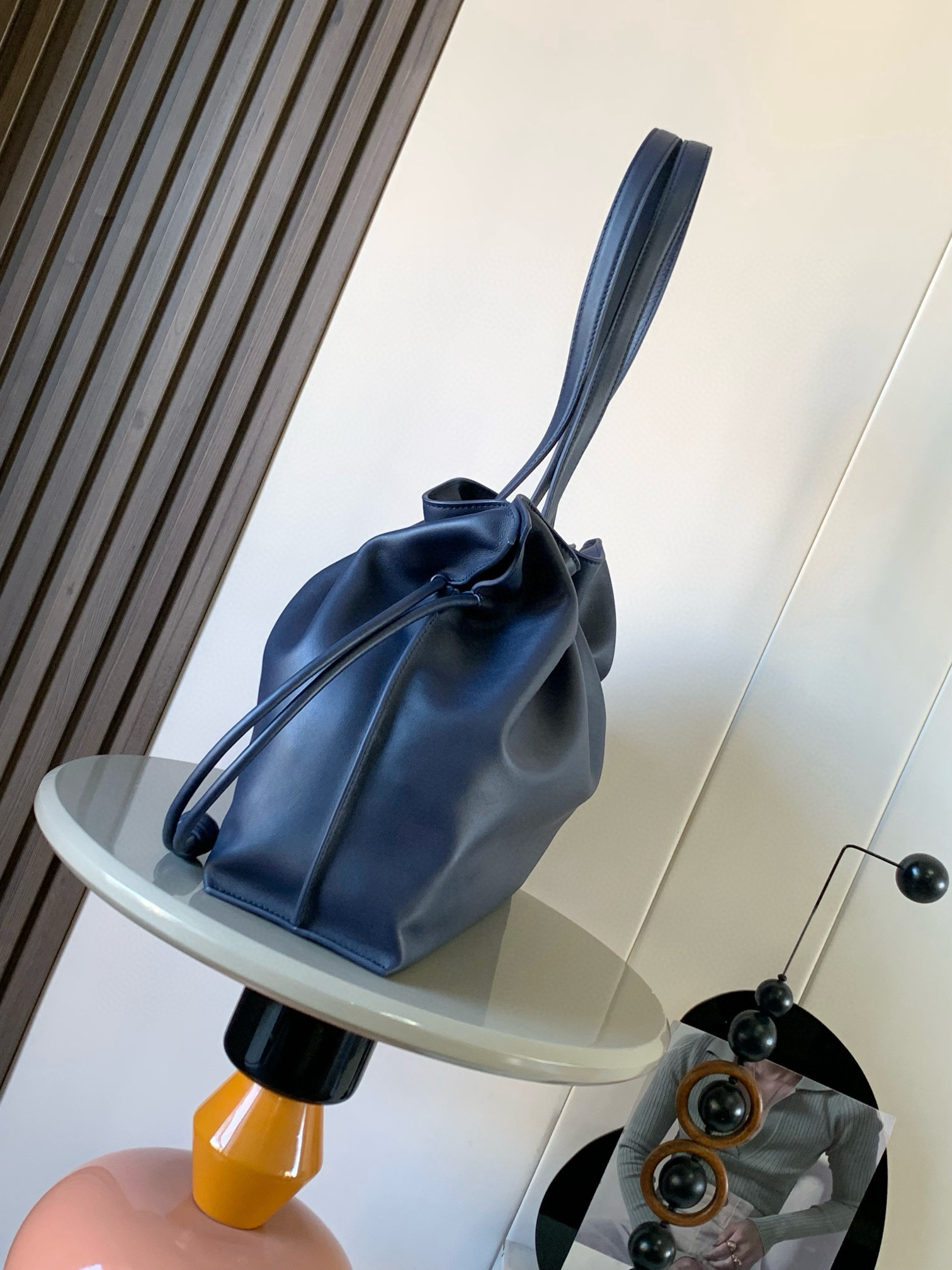 [TOP] LOEWE Flamenco Bag Cowhide Leather 38x29x14cm - Navy Blue - 711 Luxury