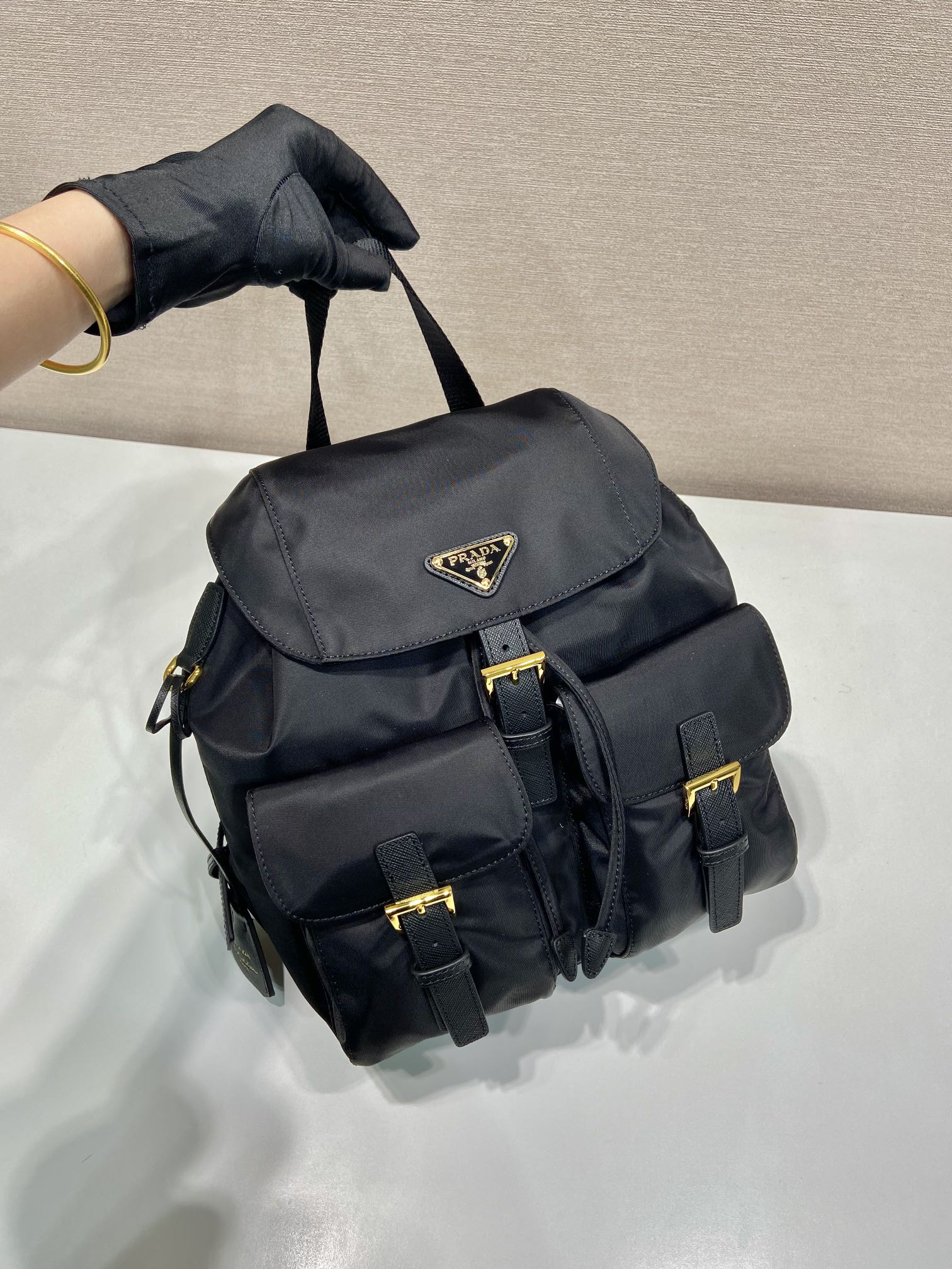 [TOP] PRADA Backpack Nylon 23.5x28x12cm - Black & GHW