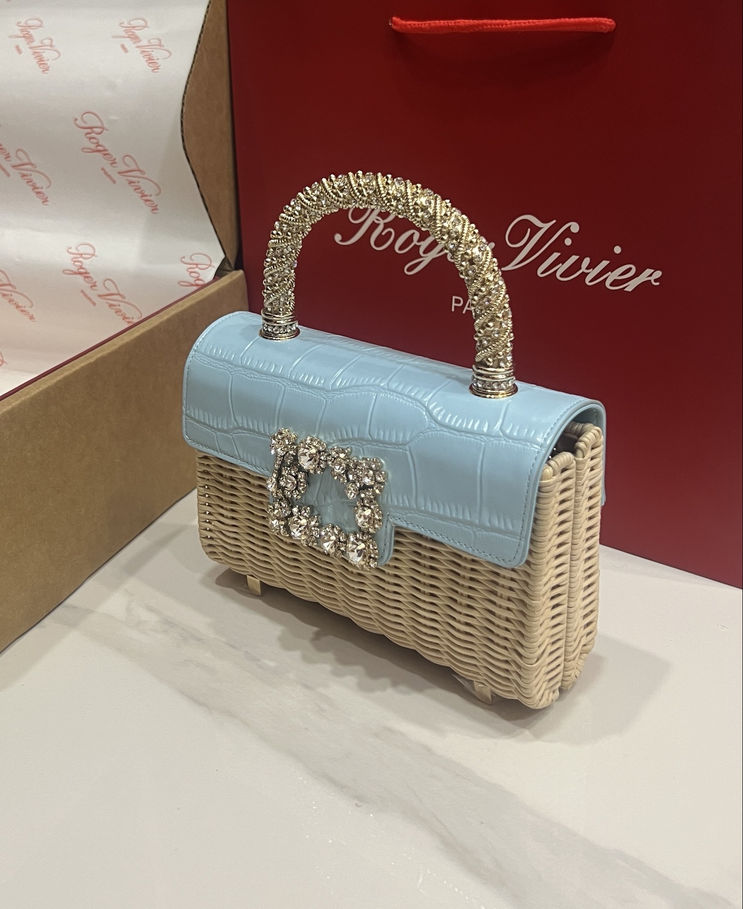 [TOP] ROGER VIVIER Diamond Bag 19-4-13 CM - Blue - 711 Luxury