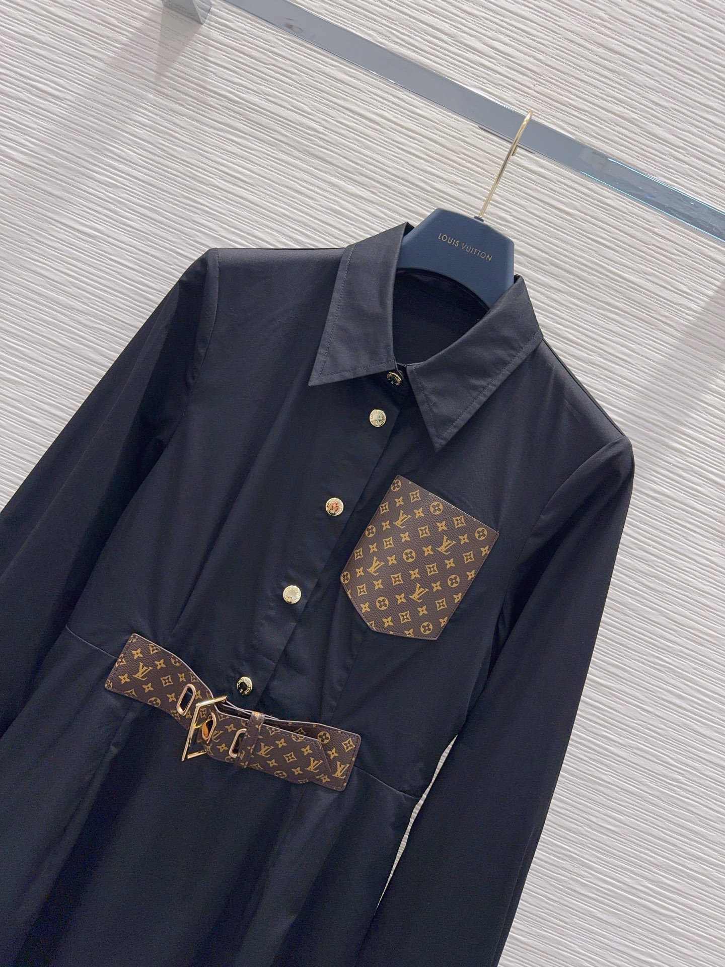 [TOP] Louis Vuitton LV Lapel Belt Shirt Dress - Black