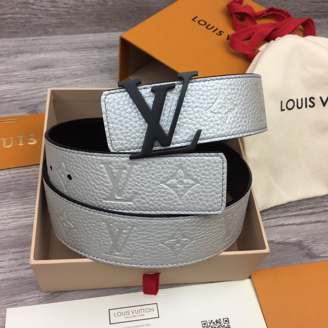 [TOP] Louis Vuitton LV Men's Belt Calfskin 4cm - Black/Silver - 711 Luxury