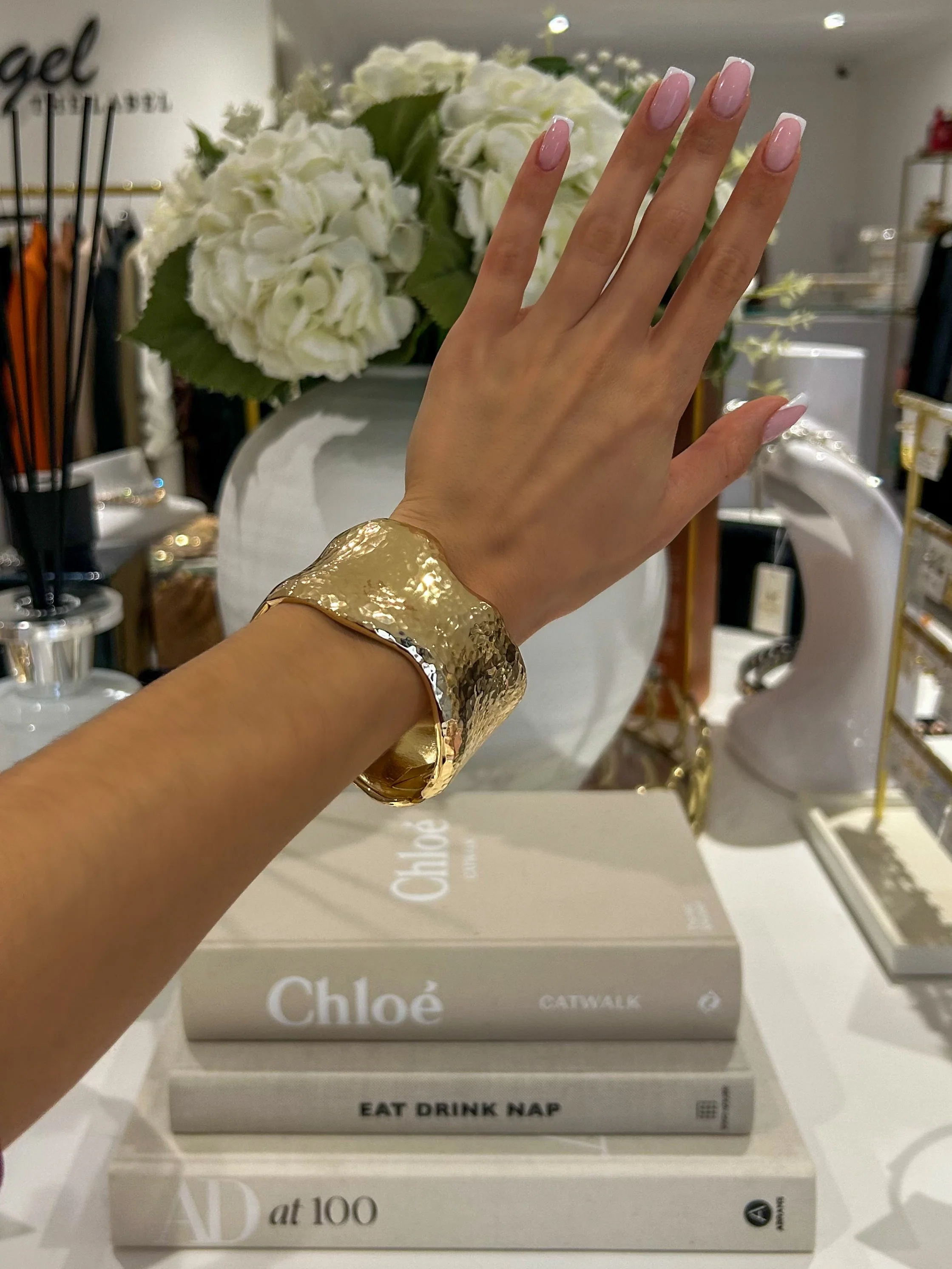 Gold Chunky Ridged Hammered Bangle