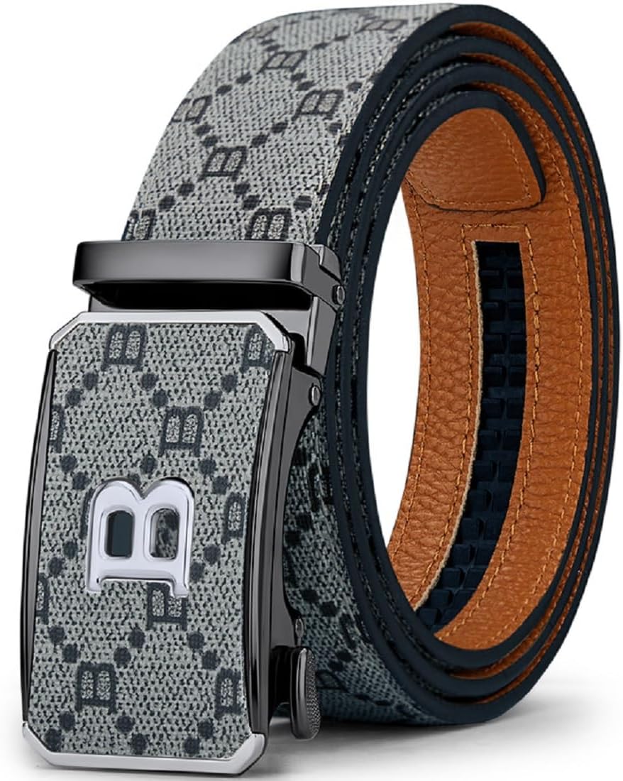 VANNANBA Designer Ratchet Belt for Men Leather Casual Fashion Sliding Removable Dress Adjustable Automatic Buckle