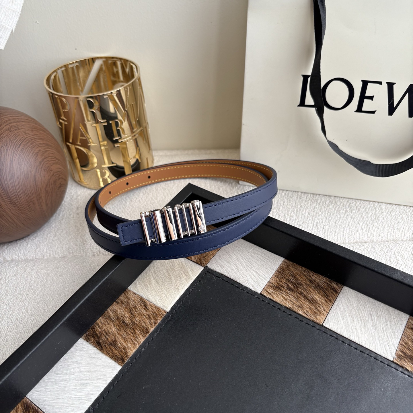 [TOP] LOEWE Leather Belt 1.5 cm - Blue - 711 Luxury
