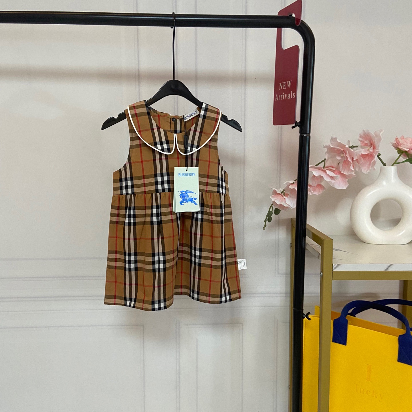 Burberry Baby Vintage Check Sleeveless Jumpsuit For Baby Boys & Sleeveless Collared Plaid Dress For Baby Girls Sibling Matching Outfit Sizes 73-100cm
