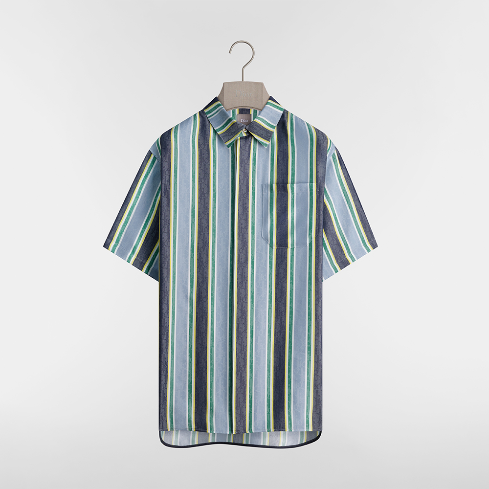 DIOR Dioriviera Dior Oblique Sun Stripes Short Sleeved Shirt and Shorts Blue and Green Cotton-Silk Jacquard  #387355