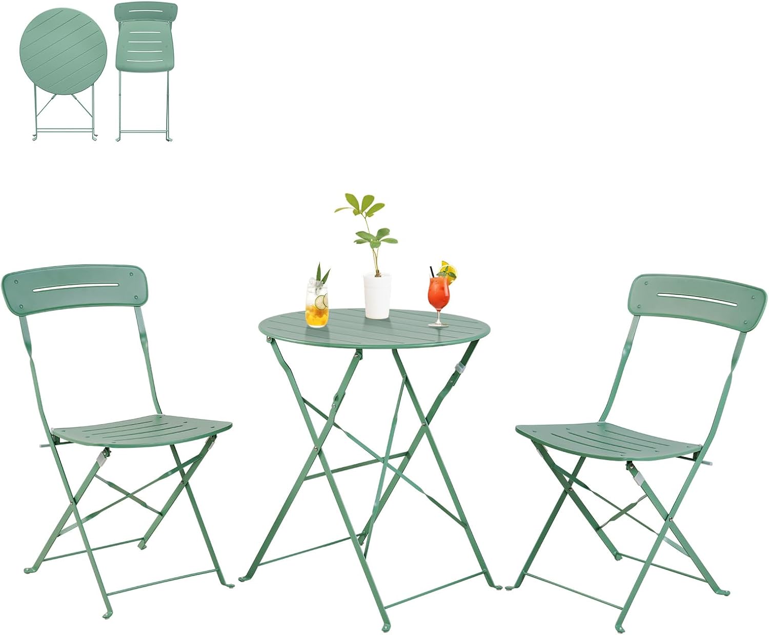 green folding patio bistro set steel garden table and chairs for balcony outdoor use