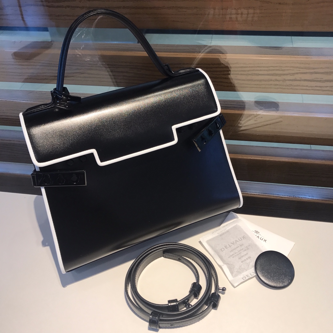 [TOP] Delvaux illusion Bag Box Leather 28x21x11cm - Black - 711 Luxury