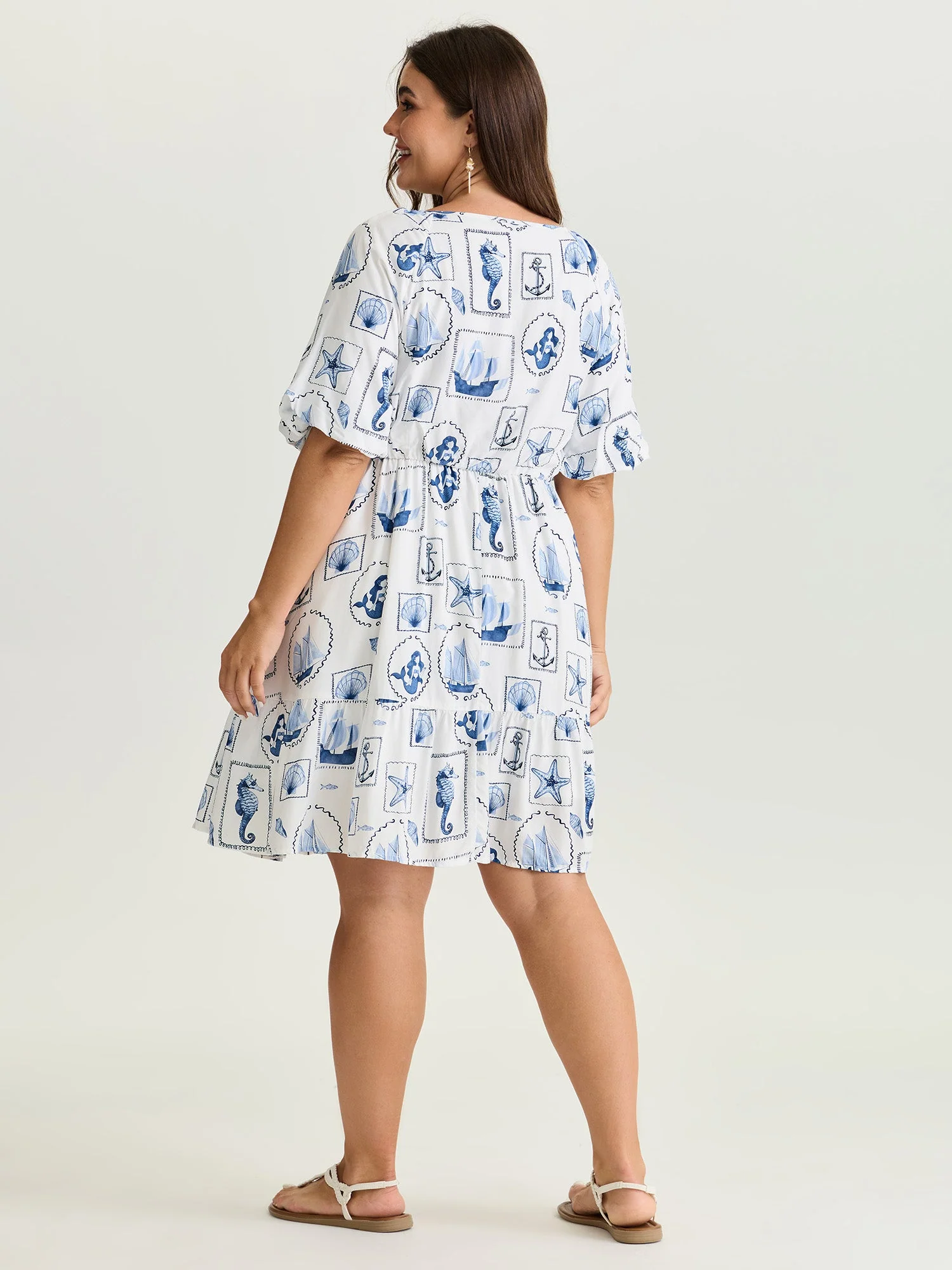 Vitamin-Sea Print Ruched Mini Dress