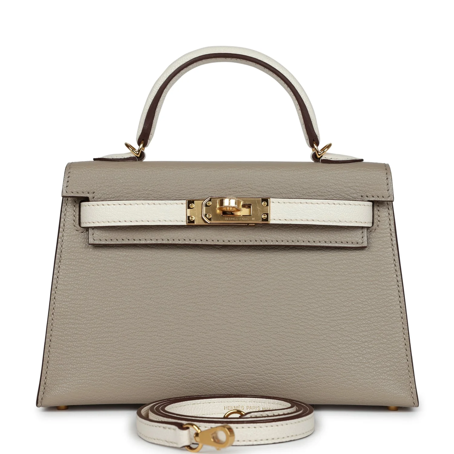Hermes Special Order (HSS) Kelly Sellier  Gris Tourterelle and Nata Chevre Gold Hardware
