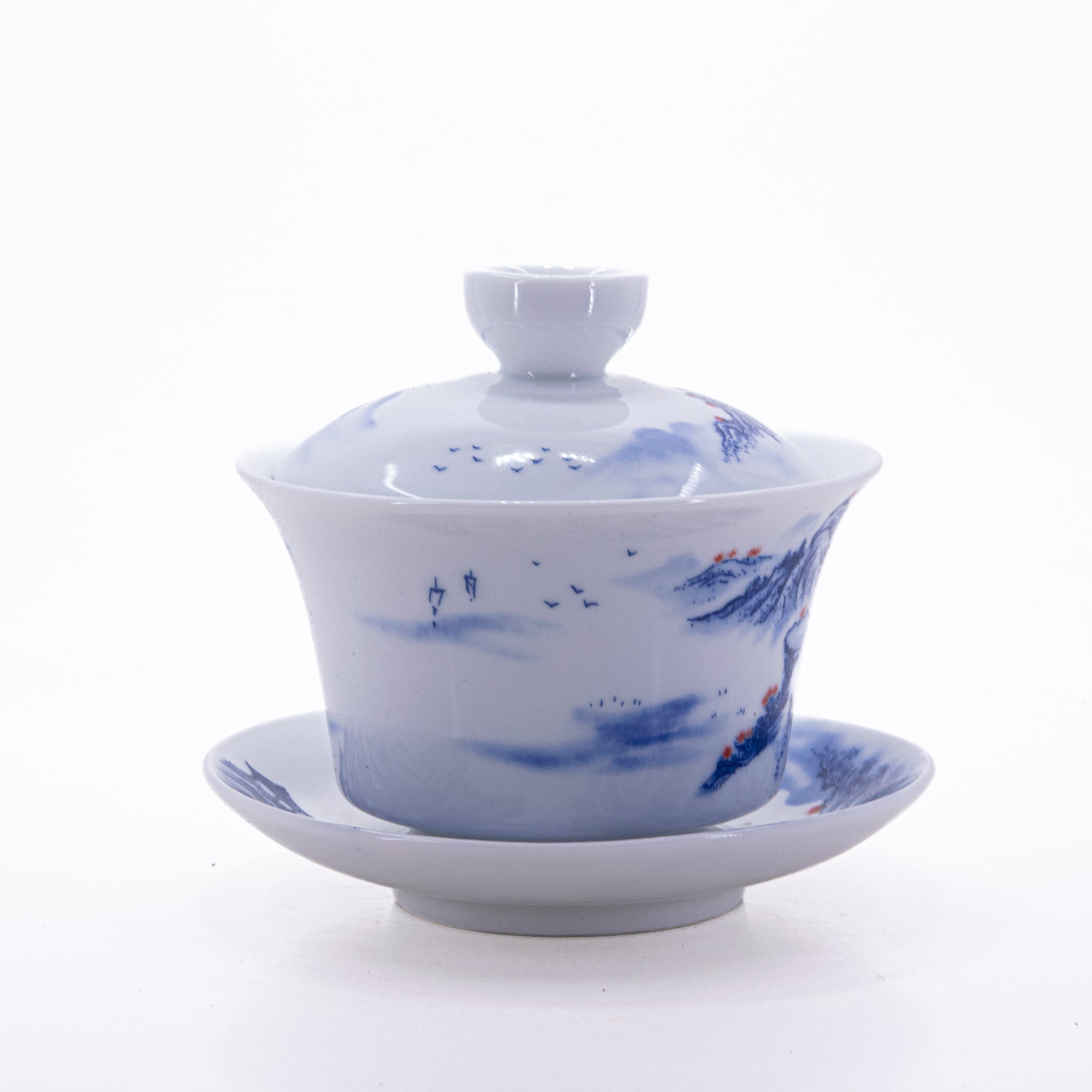 Blue and White Underglaze Red Porcelain Landscape Design Gaiwan #11