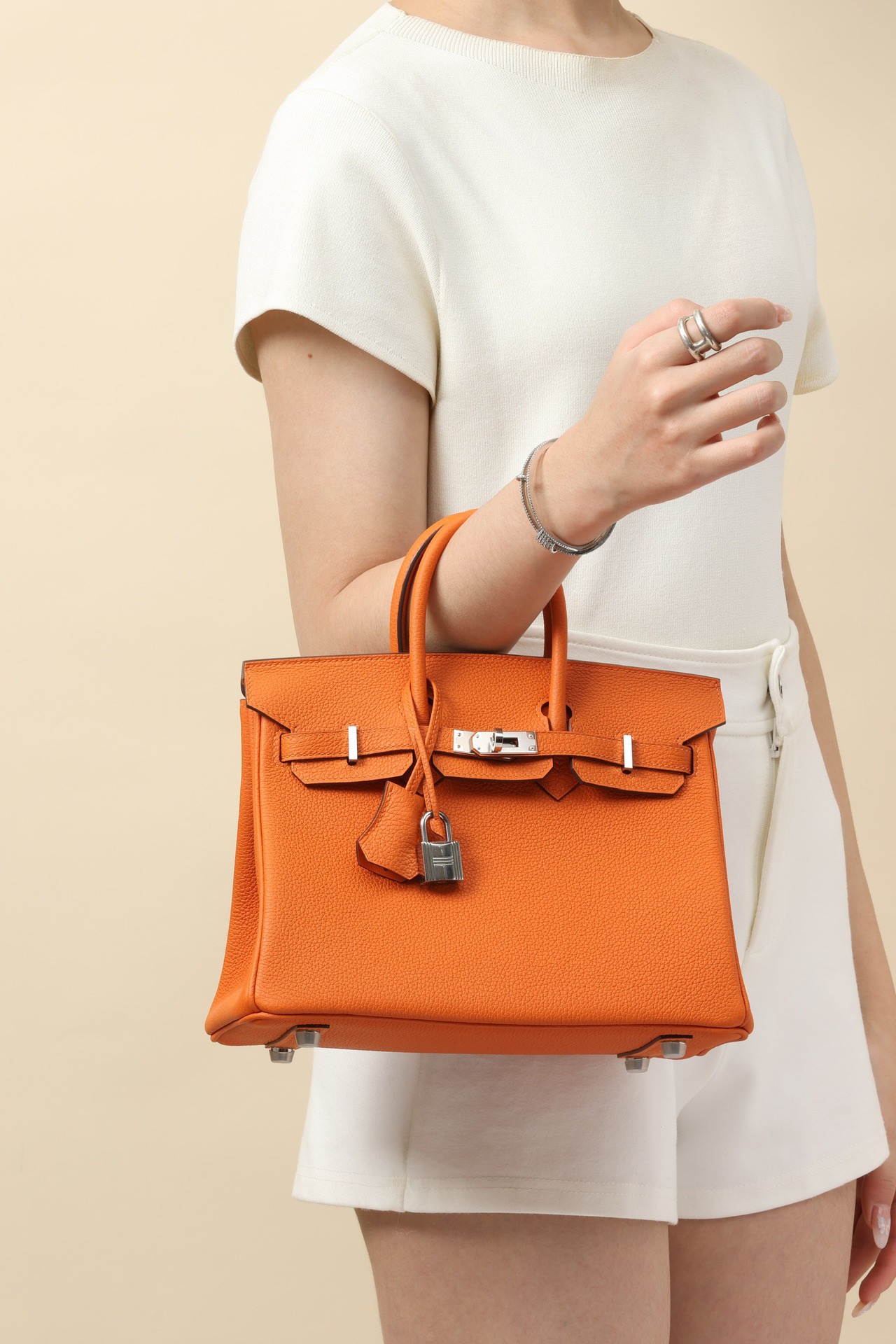 [TOP] HERMES Birkin Togo Leather 25cm - Orange H & SHW - 711 Luxury