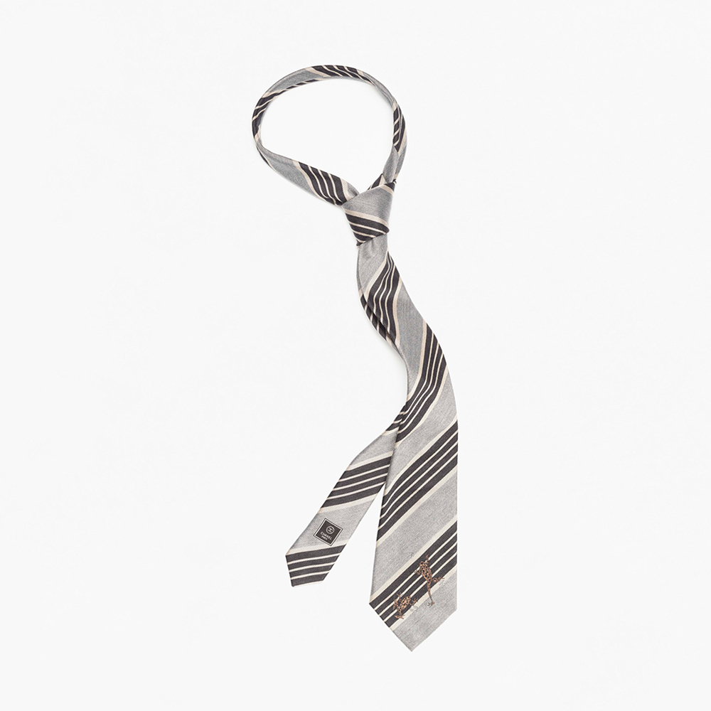 Chanel black Scarf CHANEL Tie Silk Jacquard Grey Beige Black Brown #393308 | Nigo Office