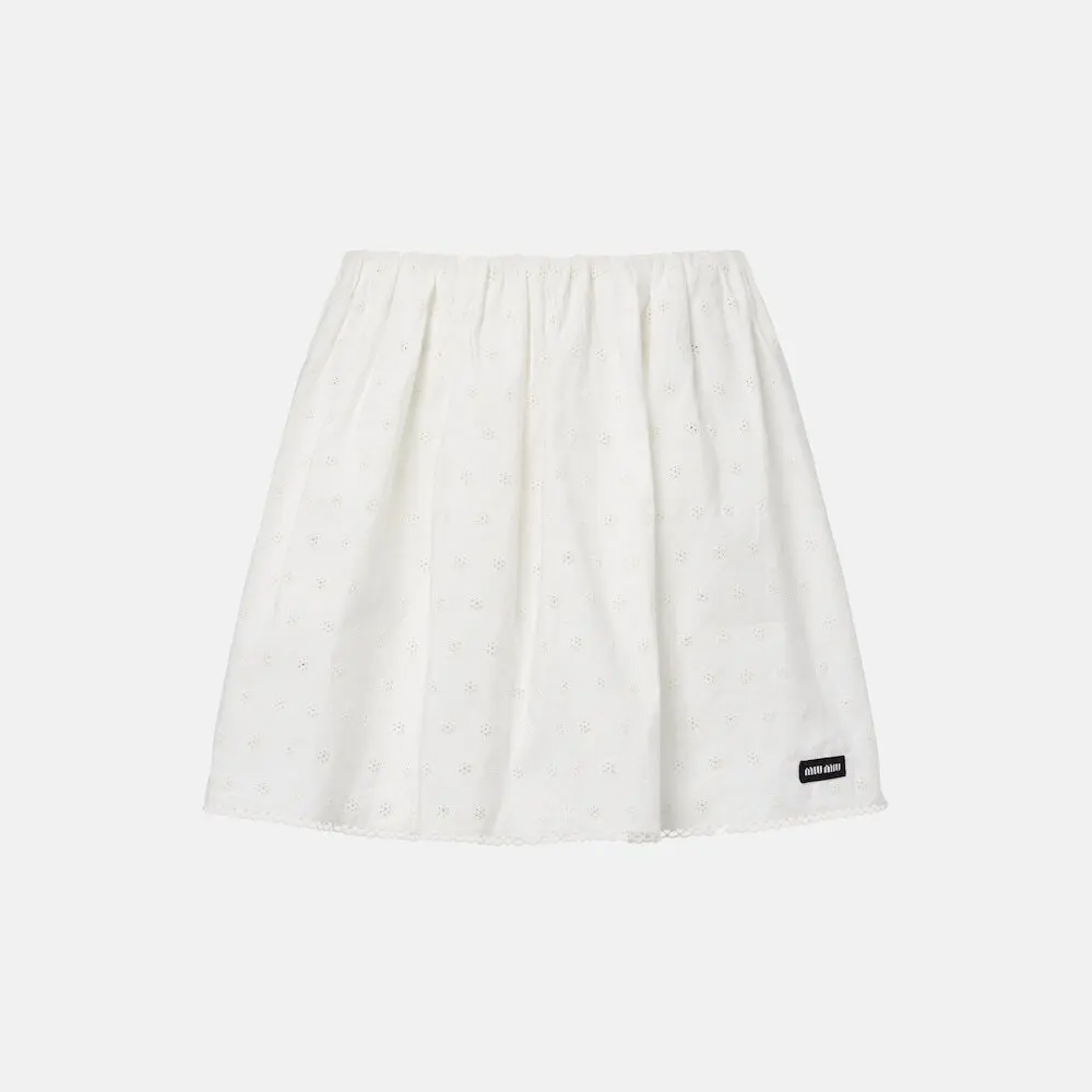 Designer white Clothing MiuMiu Cotton And Linen-Blend Poplin Miniskirt White #389870 | Nigo Office