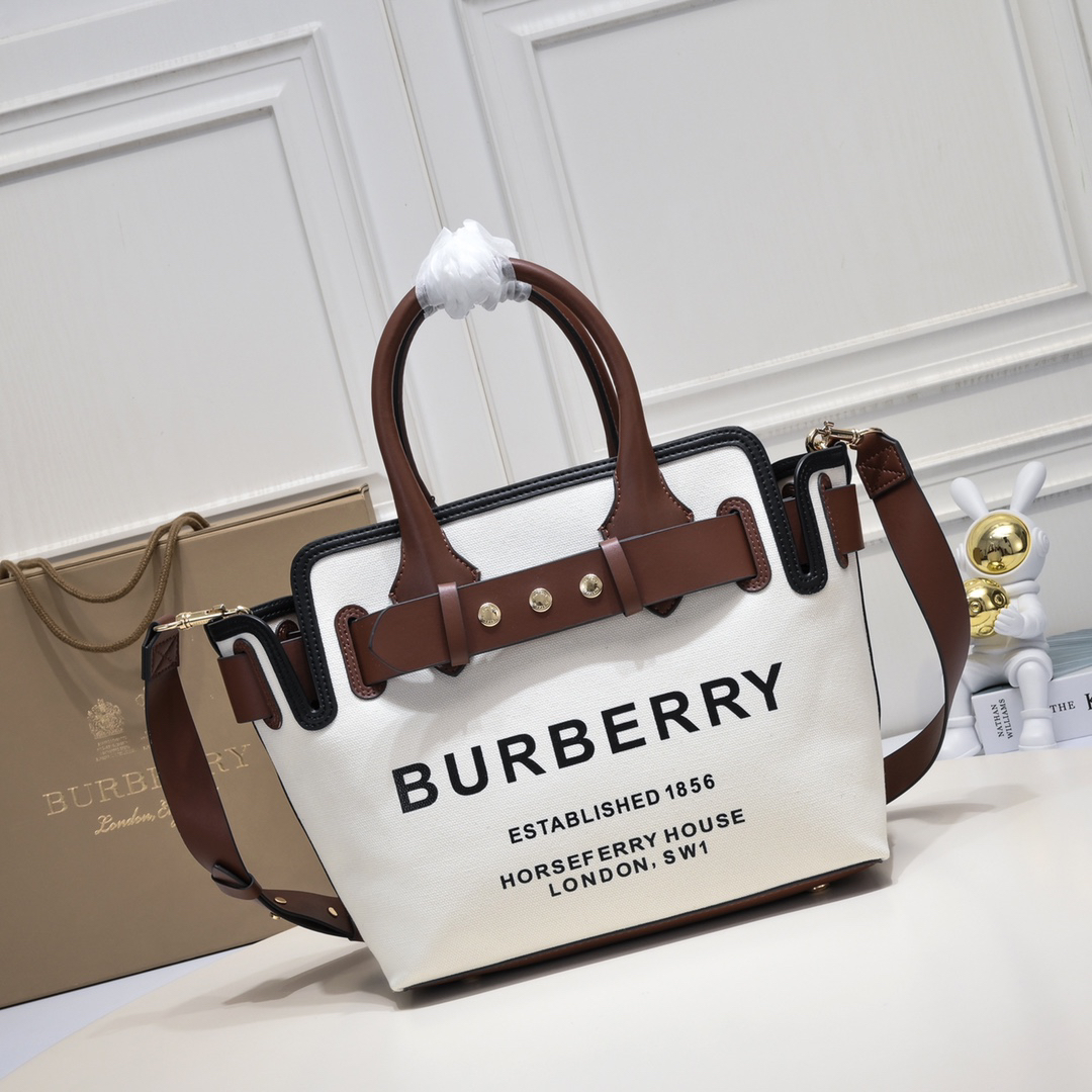 [TOP] BURBERRY The Belt Tote Bag Canvas 35x14.5x27.5cm - White - 711 Luxury