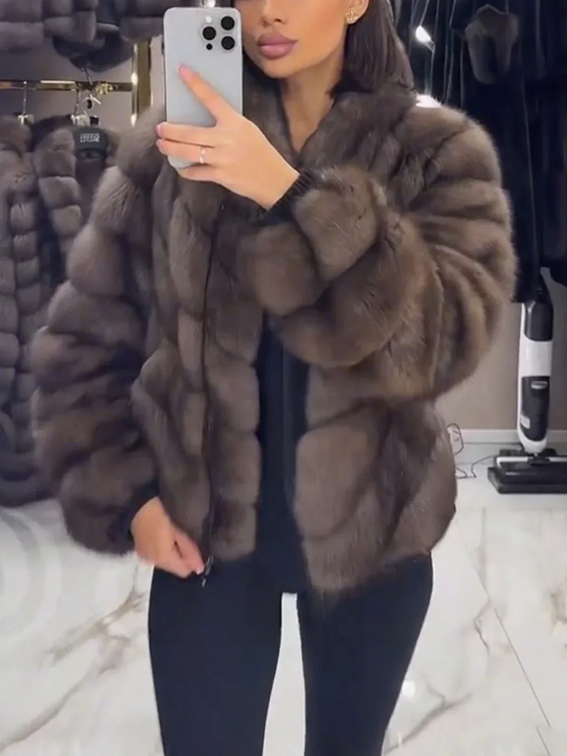 Women Plush Spliced temperament Casual Coat