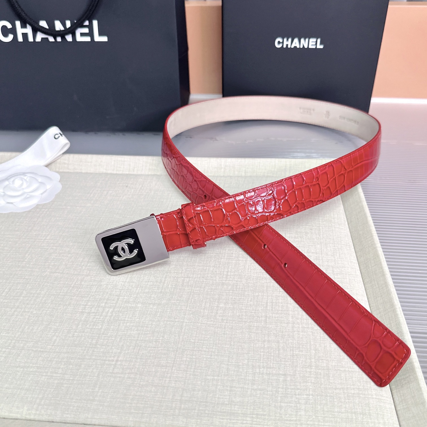[TOP] CHANEL Cowhide Belt 3 cm - Red - 711 Luxury