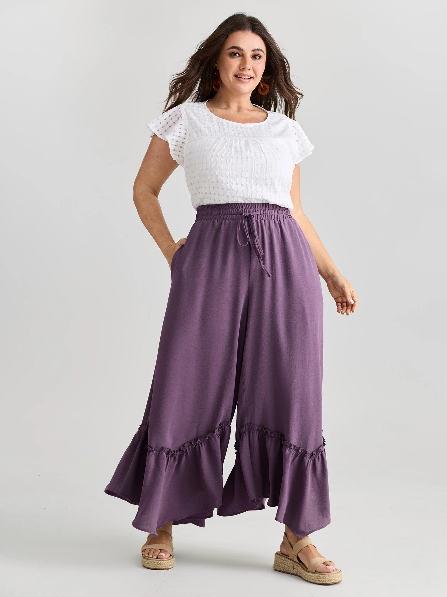 Drawstring Waist Ruffled Hem Pants
