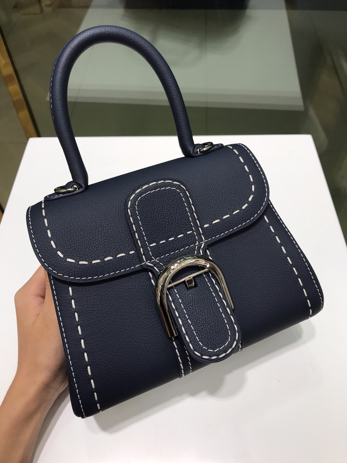[TOP] Delvaux Brillant Bag Togo Leather 20*12*15.5cm - Dark Blue - 711 Luxury