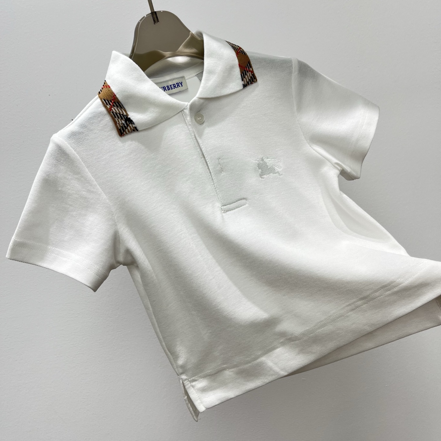 Burberry Unisex Kids Multi Color Vintage Check Collar Short Sleeve Pique Polo Shirt Boys Girls Breathable Summer Top Sizes 100-160