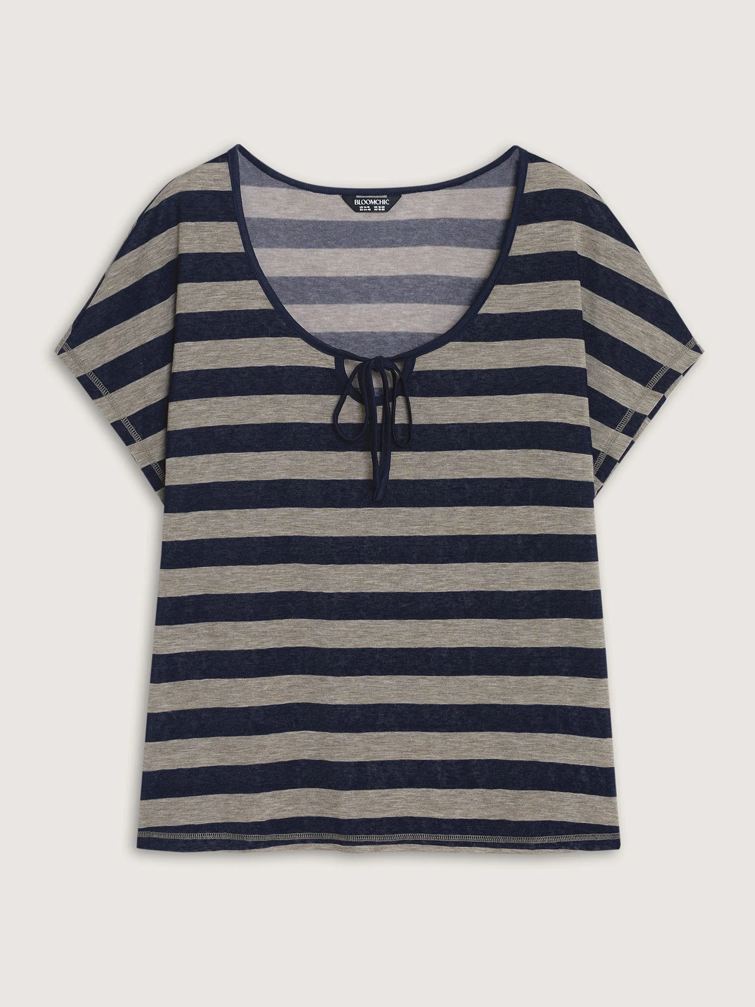 Stretchy Striped Print Neck-Tie T-Shirt