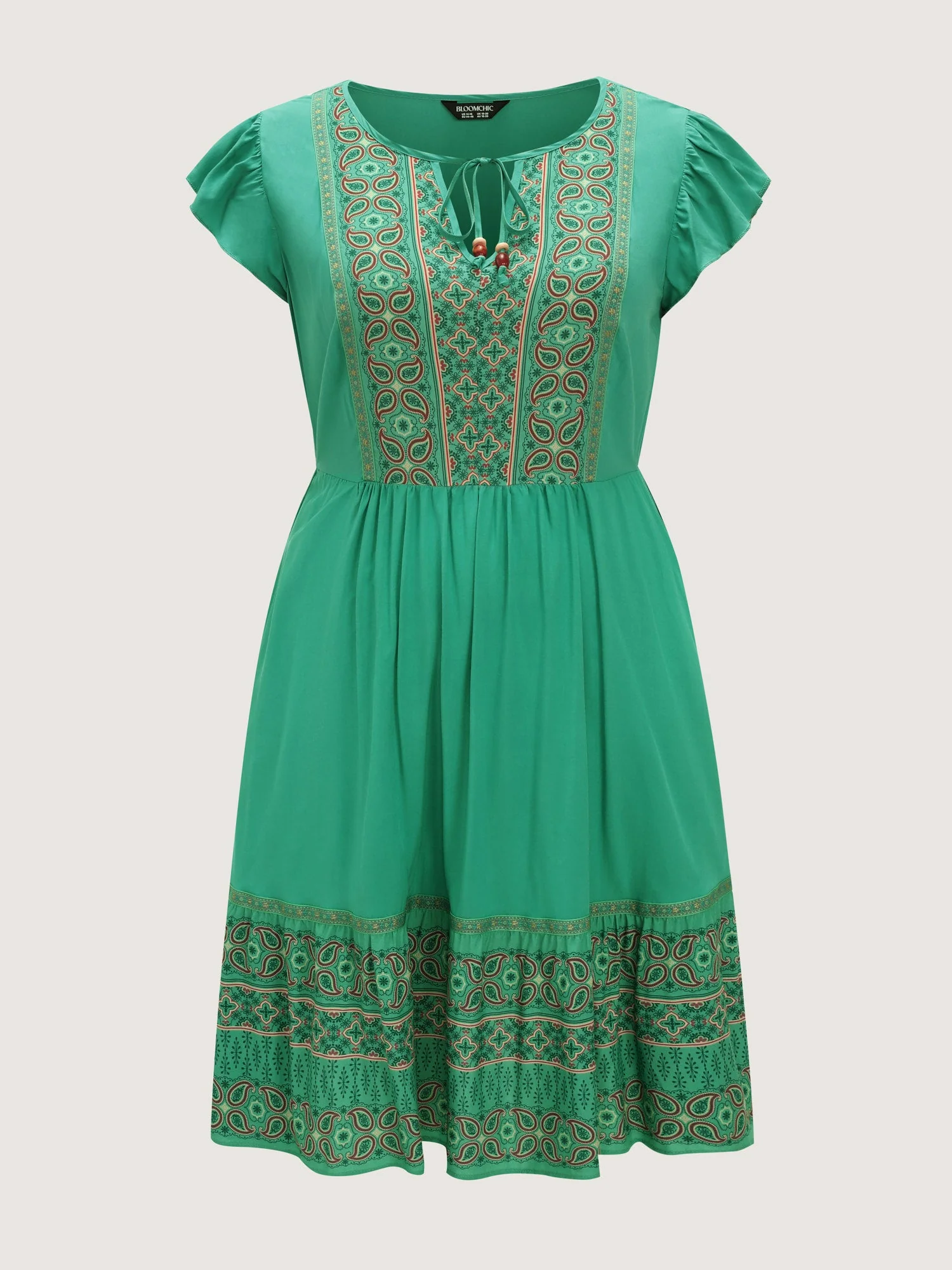 Boho Print Ruffled Sleeve Mini Dress