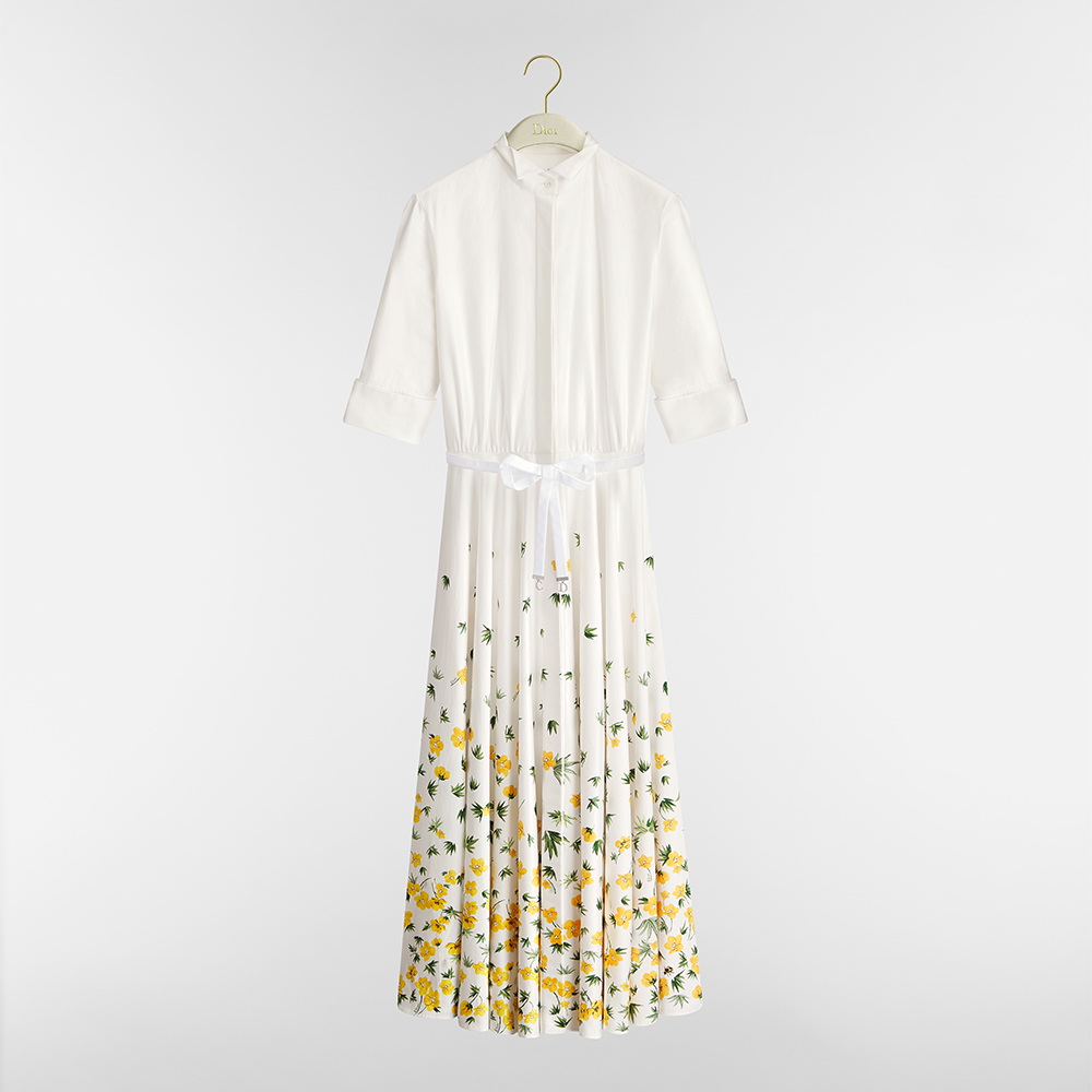 Dior white Clothing DIOR Mid-length Umbrella-shaped Cardigan Shirt Dress in White Cotton Poplin Trim #376910 | Nigo Office
