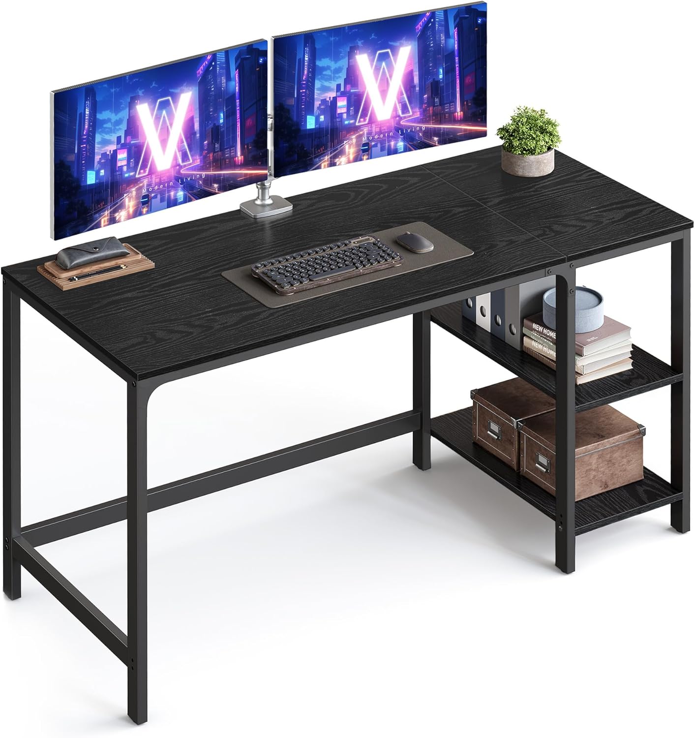 VASAGLE Computer Desk, Office Desk, 120 x 60 x 76 cm, Industrial Style, for Study, Bedroom, Living Room, Heather Greige and Ink Black LWD47MB