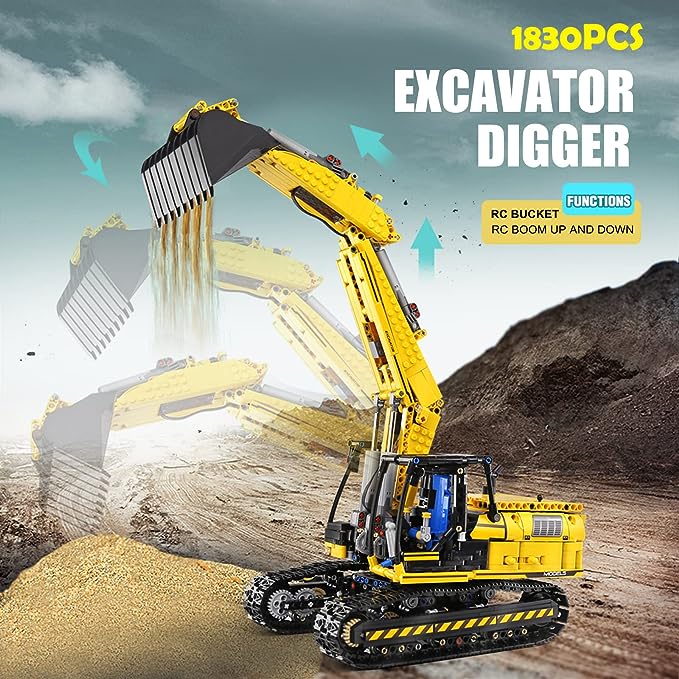 Mould King 13112 RC Excavator Building Set for Boys, 1830 Pieces Building Blocks APP Remote Control Truck Construction Vehicles Model with Motor, STEM Engineering Toys for Kids