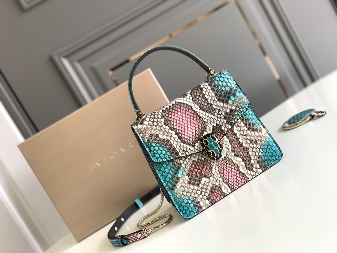 [TOP] BVLGARI Serpenti Forever Bag Python Skin 18x15x9.5cm - Blue/Gray - 711 Luxury