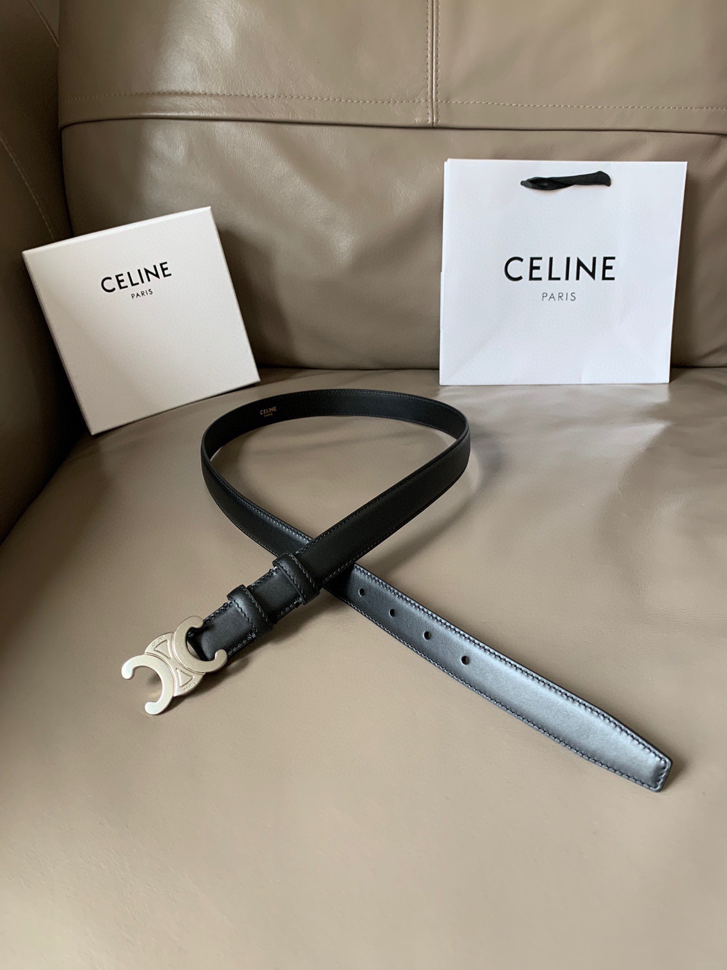 [TOP] CELINE Belt Calfskin 2.4cm - Black - 711 Luxury