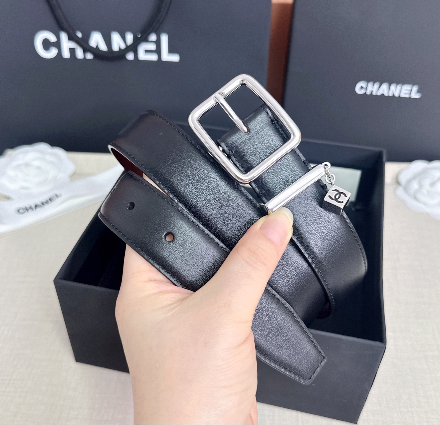 [TOP] CHANEL Cowhide Belt 3 cm - Black - 711 Luxury