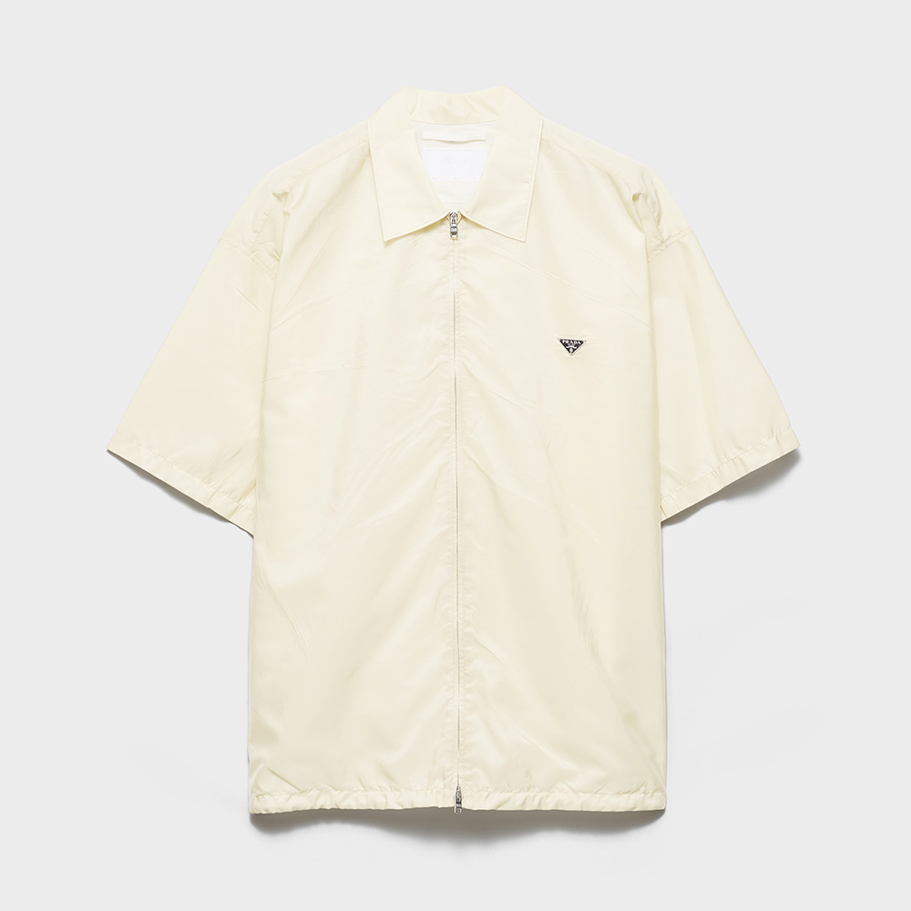 PRADA Chalk White Short-sleeved Re-nylon Zipper Shirt #385365