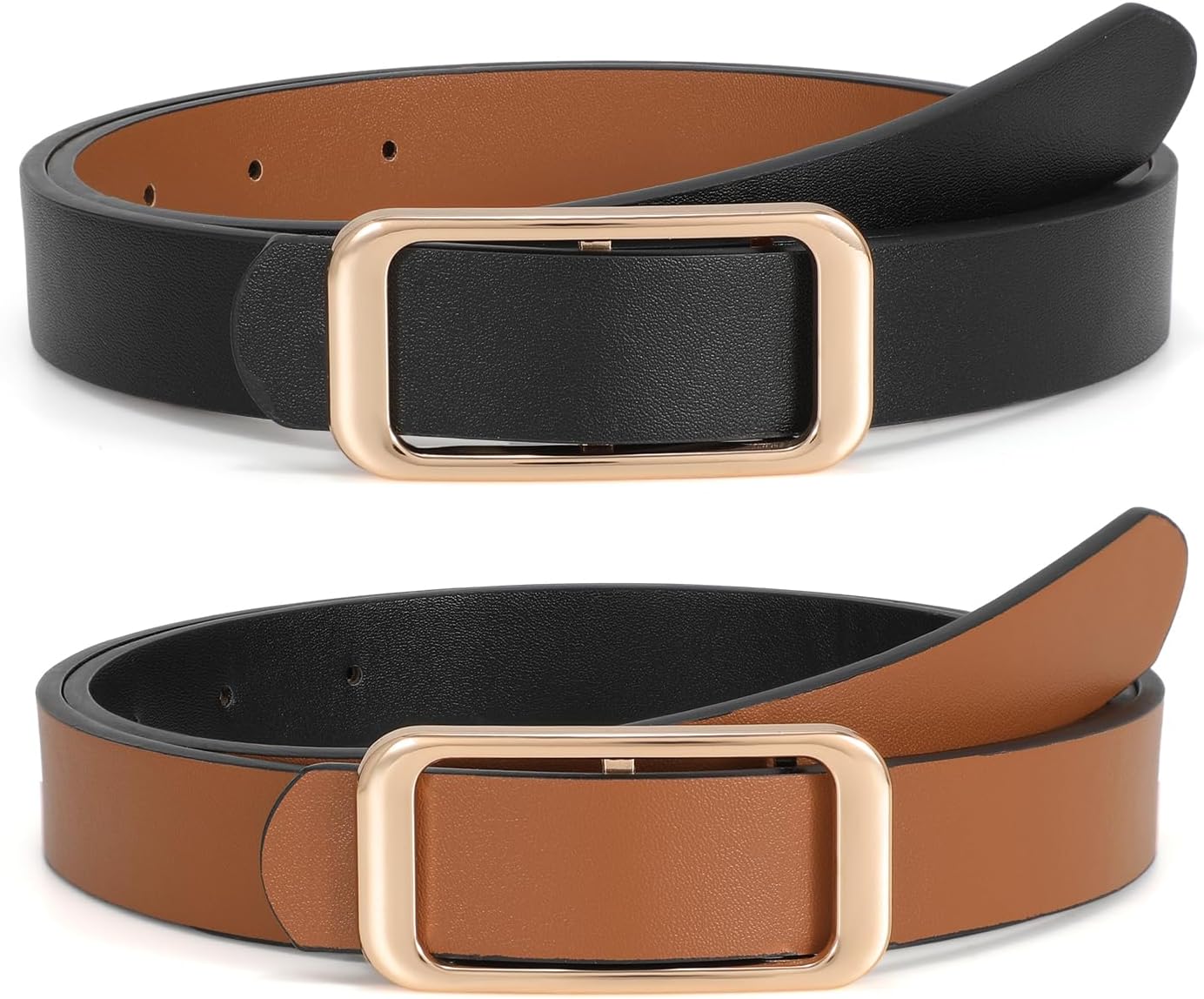 SUOSDEY Women Reversible Leather Belts for Jeans Pants Dresses Ladies Fashion Belts with Gold Buckle, 0.9 Width
