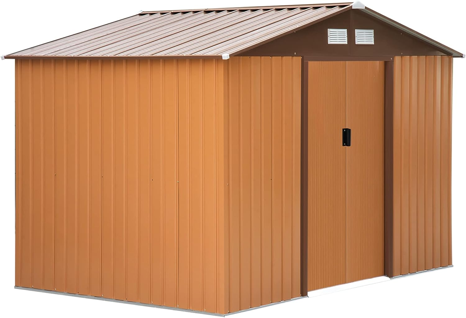 Outsunny 9 x 6ft Garden Metal Storage Shed, Outdoor Storage Tool House with Ventilation Slots, Floor Foundation and Lockable Double Doors
