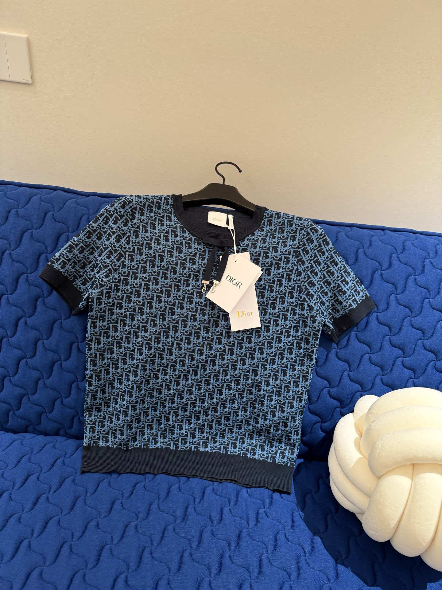 Dior Short-Sleeved Sweater Navy Blue Dior Oblique Technical #378697