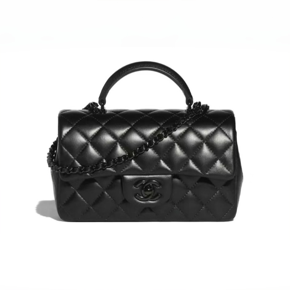 Chanel So Black Quilted Lambskin Mini Rectangular Classic Single Flap #378297