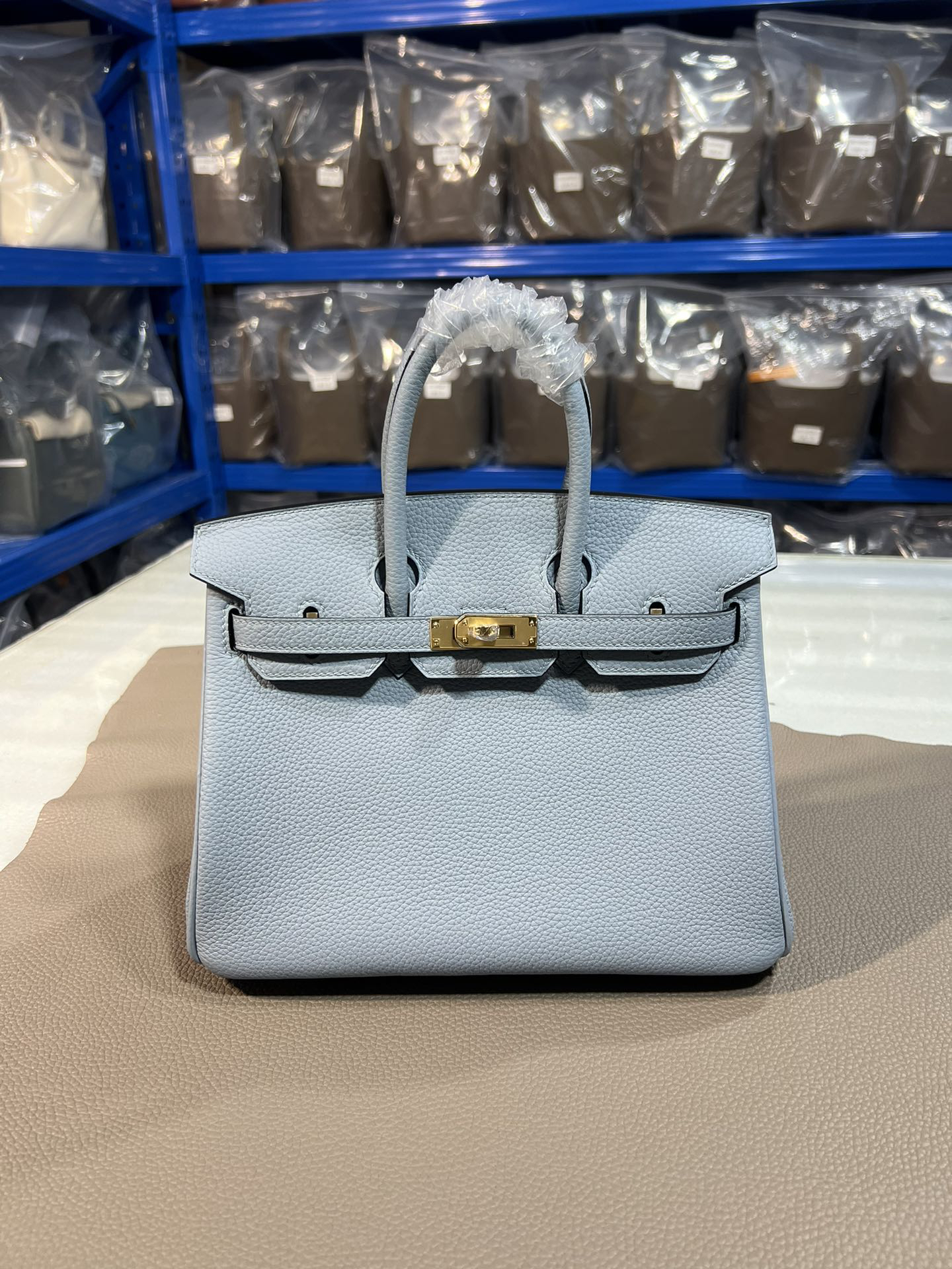 [TOP] HERMES Birkin Togo Leather 25cm - Bleu Pale & GHW