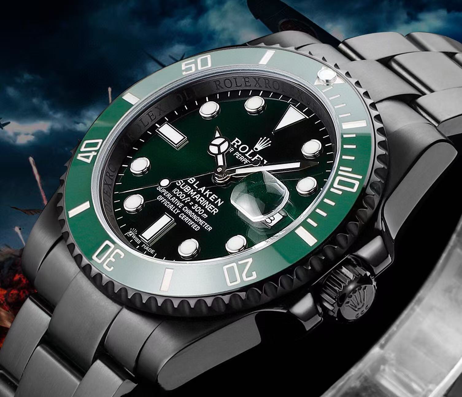 [TOP] ROLEX Submariner Date Black PVD/DLC Coated Stainless Steel Watch - Green