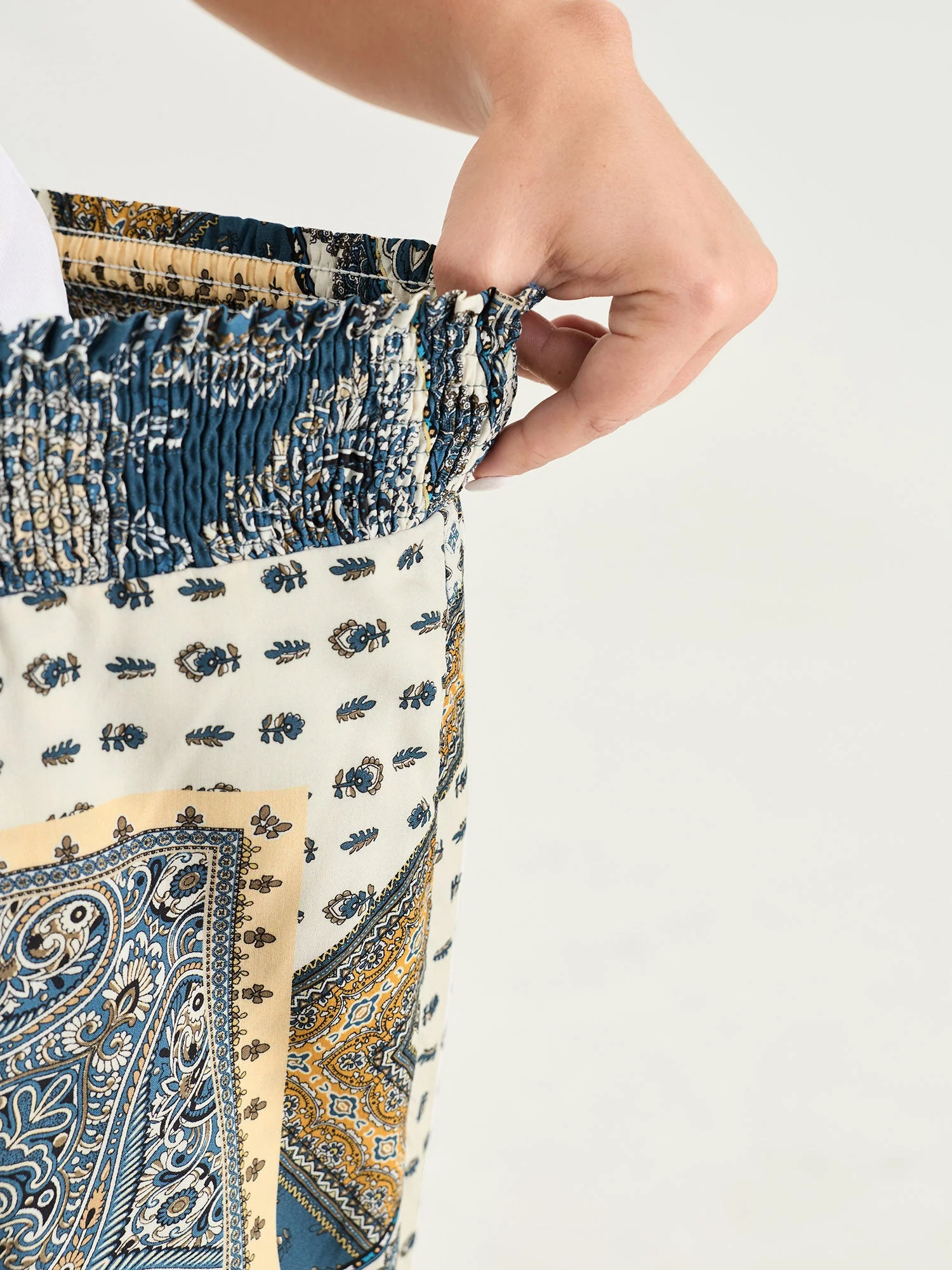 Supersoft Geometric Print Shirred Waist Pants